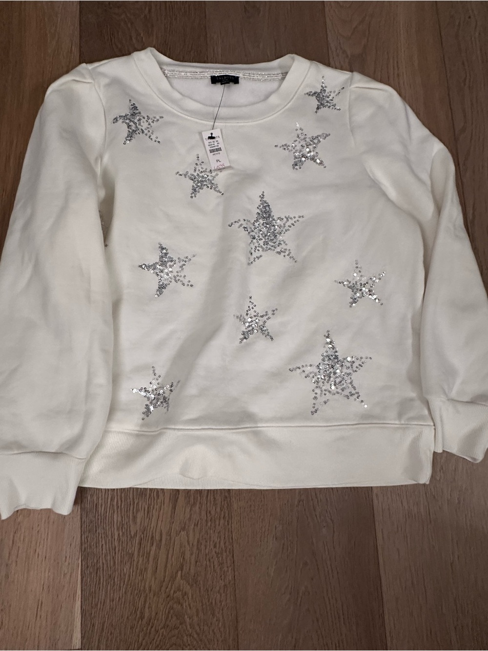 Talbots Cream Sweatshirt with Silver Sequin Accents, NWT
